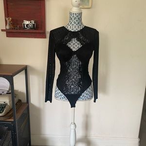 Sold Black mesh lace long sleeve bodysuit cut out